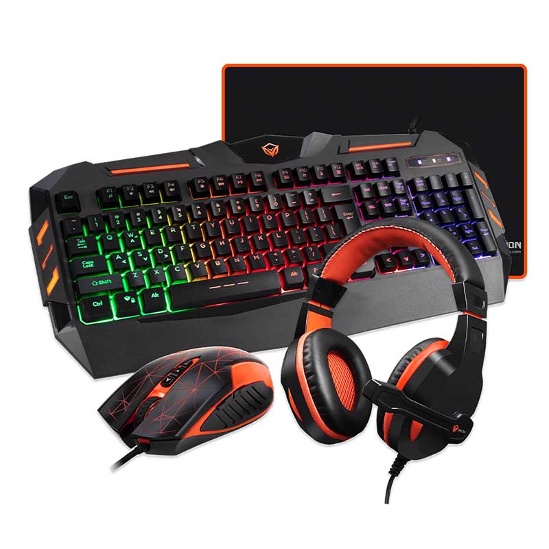Meetion - Combo Gaming 4 en 1 para computadora Teclado, Mouse, Diadema y Mouse Pad Gamer