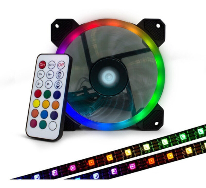 Kit 3 Ventiladores Pc 120 Mm Led Rgb + 2 Tiras Led Rgb Game Factor Silencioso Alto Flujo