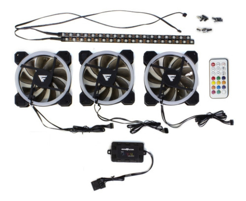 Kit 3 Ventiladores Pc 120 Mm Led Rgb + 2 Tiras Led Rgb Game Factor Silencioso Alto Flujo