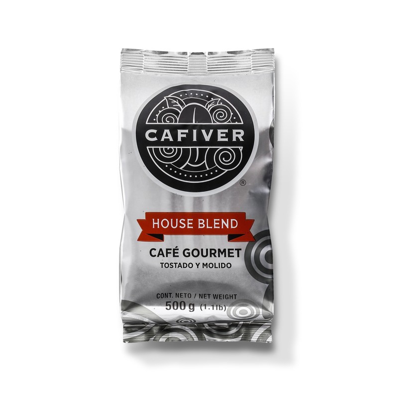 Cafiver House Blend, Café Tostado Molido con Válvula con Cafeína, Bolsa, 500 gramos