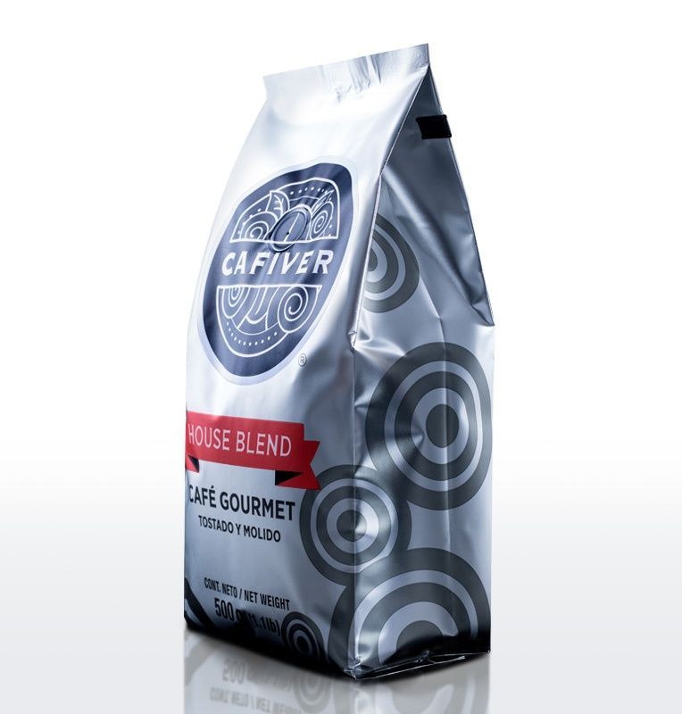 Cafiver House Blend, Café Tostado Molido con Válvula con Cafeína, Bolsa, 500 gramos