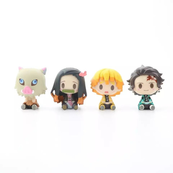 4 Figuras Chibi de Kimetsu no Yaiba Demon Slayer Tanjiro Nezuko Inosuke y Zenitsu