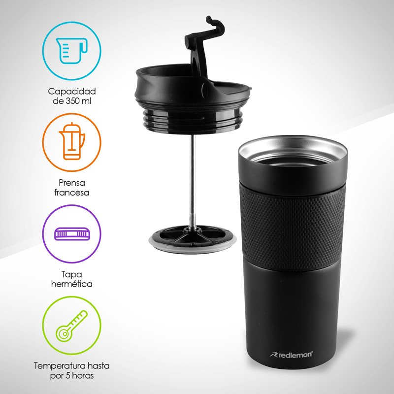 Termo para Café con Prensa Francesa 350 ml Redlemon
