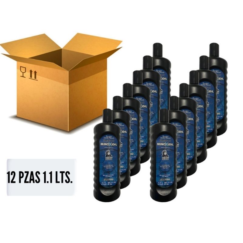 Shampoo Minoxidil Mayoreo Indio Papago 12 Botellas Crecimiento Cabello Anti Caída