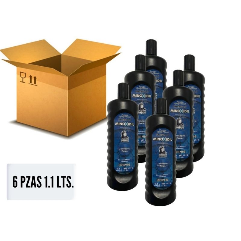 Shampoo Minoxidil Mayoreo Indio Papago 6 Botellas Crecimiento Cabello Anti Caída