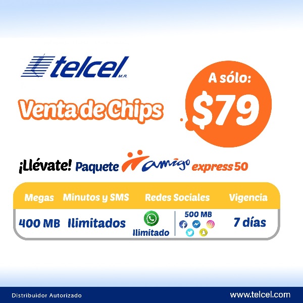 Chip Telcel 4g Con 7 Días De Servicio Con Whatsapp Ilimitado
