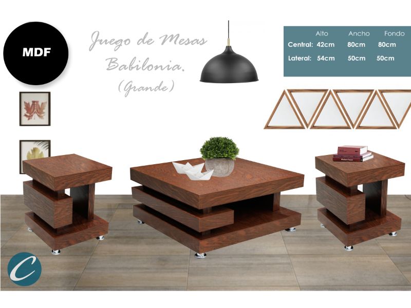 Juego de Mesas Modelo Babilonia Grande 3 Piezas en Parota