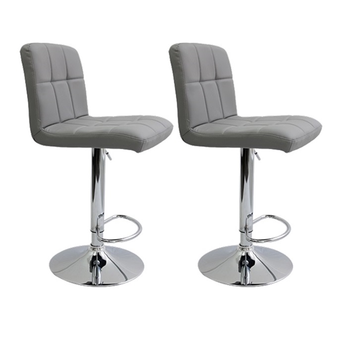 Set dos Bancos 335B Gris en piel sintetica de Poliouretano diseño cuadriculado para barra de altura Ajustable giratorio con Posapie y base redonda