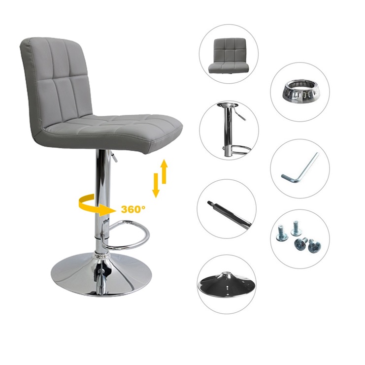 Set dos Bancos 335B Gris en piel sintetica de Poliouretano diseño cuadriculado para barra de altura Ajustable giratorio con Posapie y base redonda