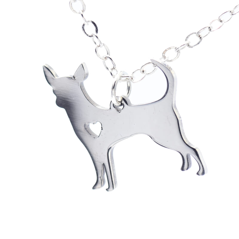 Joya Cadena Con Dije Forma De Perrito Corazon Plateado Acero Inox