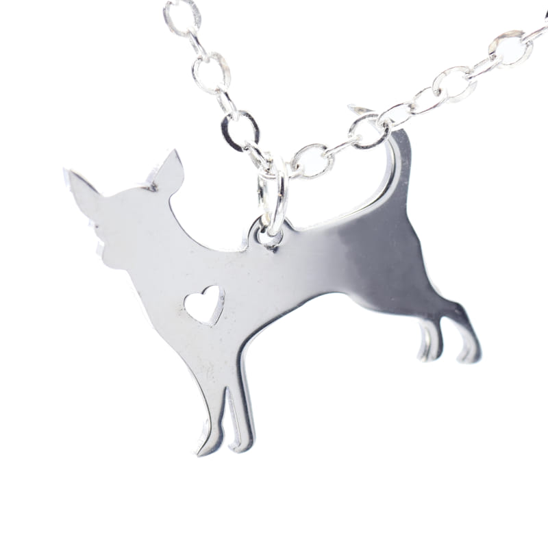 Joya Cadena Con Dije Forma De Perrito Corazon Plateado Acero Inox