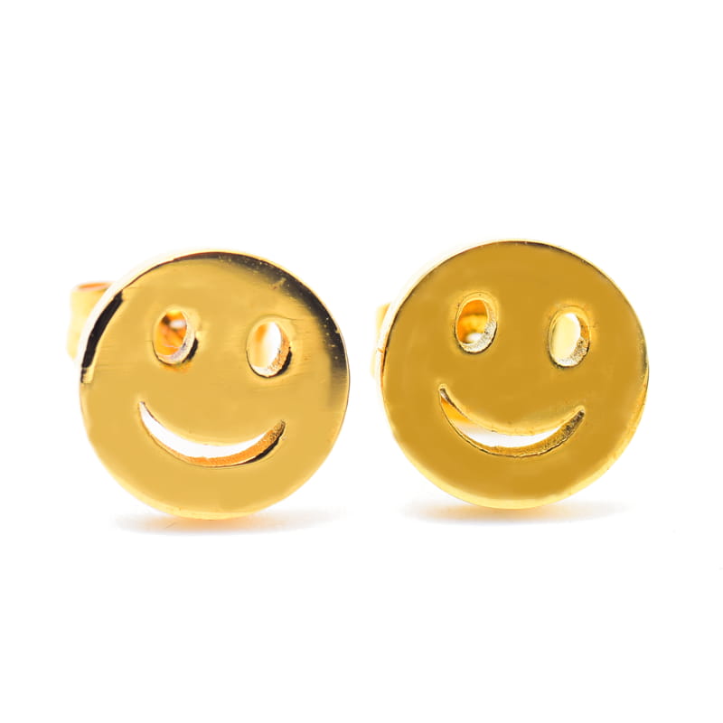 Joya Aretes Forma Carita Sonrisa De Acero Dorado