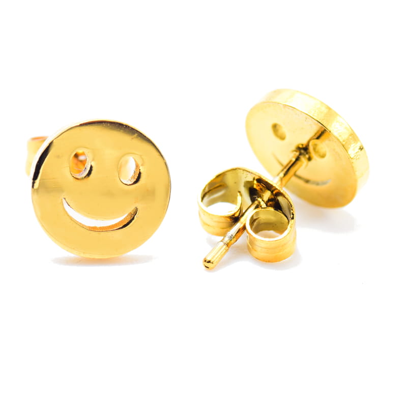 Joya Aretes Forma Carita Sonrisa De Acero Dorado