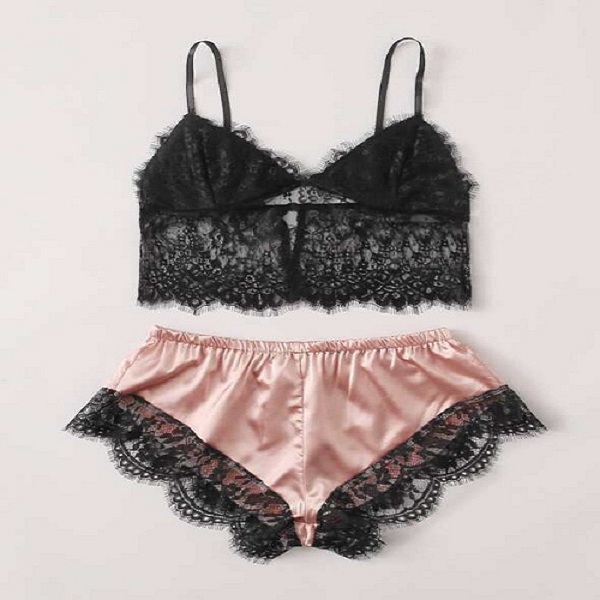 Coordinado Lencería Sexi Top Encaje / Shorts Pijama Dormir