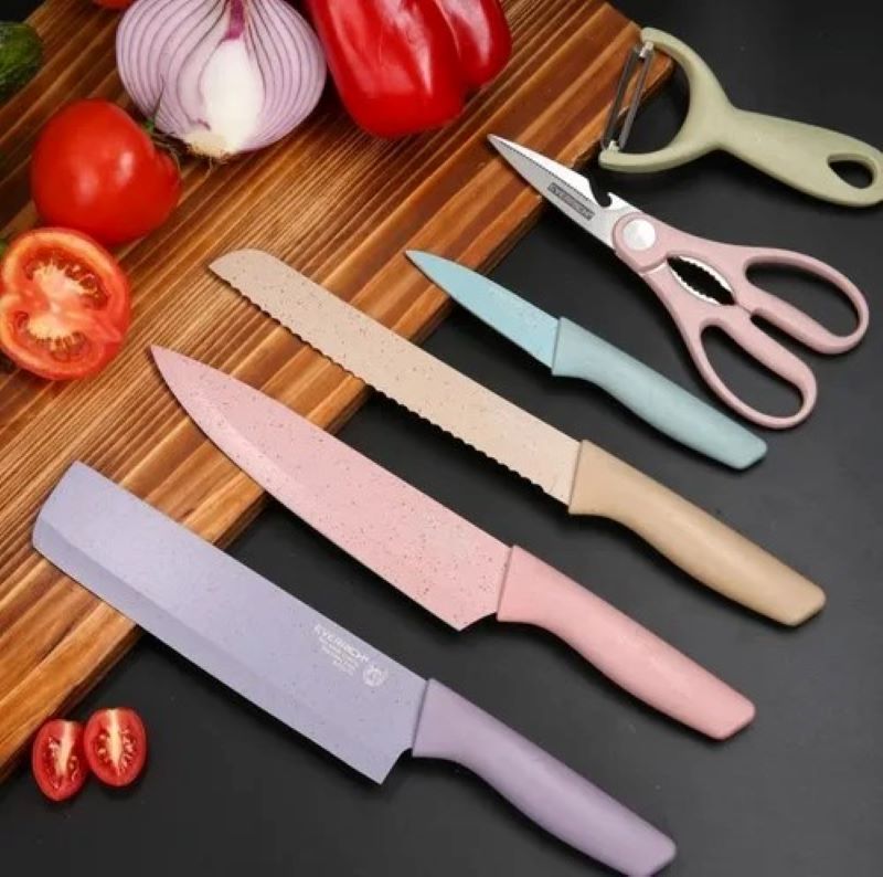 Juego de Cuchillos de Cocina con Pelador y Tijeras de Acero Inoxidable 6 piezas