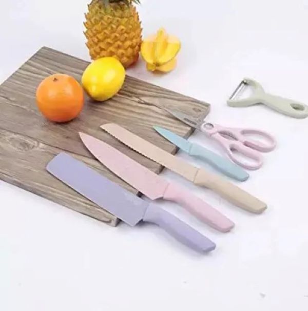 Juego de Cuchillos de Cocina con Pelador y Tijeras de Acero Inoxidable 6 piezas