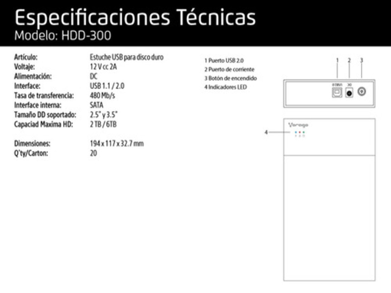 Case Para Disco Duro 2.5 3.5 Hdd Sata Usb 2.0 Vorago Hdd-300