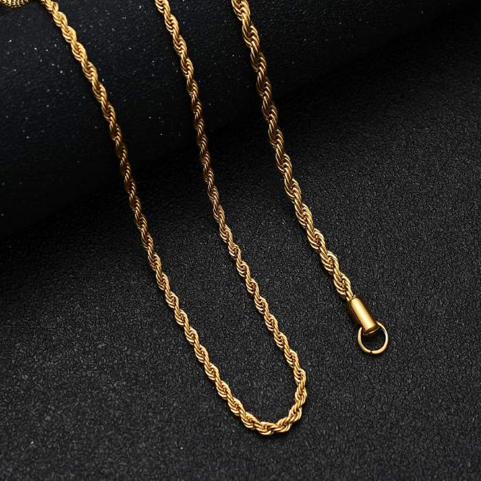 Collar Cadena Hombre Caballero Torzal Trenzado Tejido de Cuerda Acero Inoxidable Dorado 3mm x 60cm THT Swag