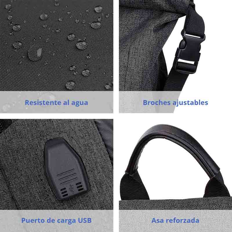 Mochila Antirrobo Enrollable Impermeable Para Laptop Redlemon