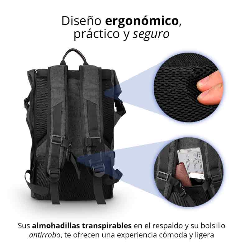 Mochila Antirrobo Enrollable Impermeable Para Laptop Redlemon