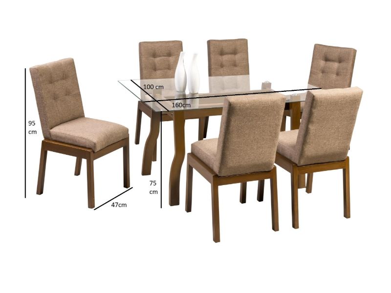 Comedor Luisiana 6 Sillas Y Base Madera con Cubierta de Cristal.