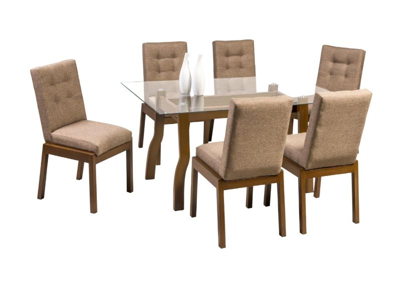 Comedor Luisiana 6 Sillas Y Base Madera con Cubierta de Cristal.
