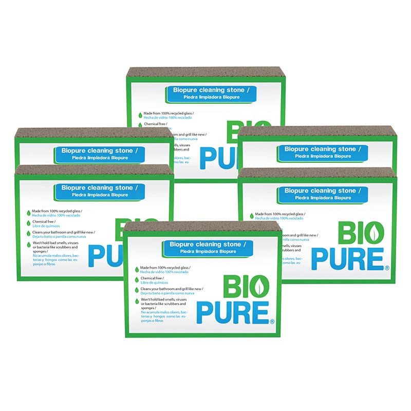 Piedra pomez para limpiar el baño y parrilla - Grill Brick - Pomex - Ideal para parrillas, wc's, lavamanos, azulejos, regaderas - Quita callos - Remueve pelo de mascotas - Hecha de vidrio 100% reciclado - Color Gris - BIOPURE (10cm de largo x 7cm de ancho x 4cm de fondo) (6 piezas)