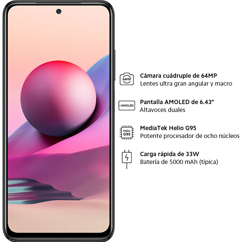 Celular XIAOMI LTE M2101K7BL NOTE 10S Color GRIS Telcel