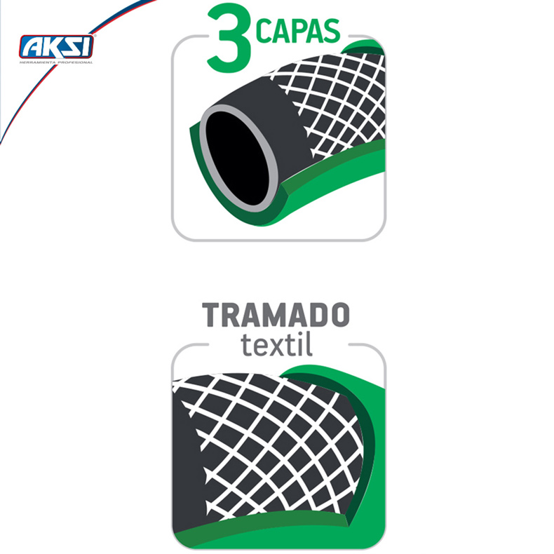 Kit manguera de jardín 10 mts Aksi con pistola de riego 4"