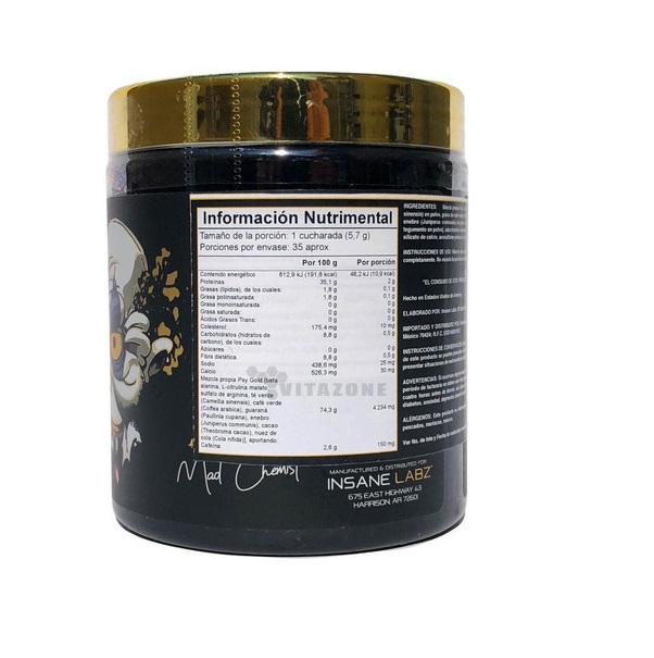 Pre Entreno Insane Labz Psychotic Gold 35 Servicios Sabor Orange (Naranja)