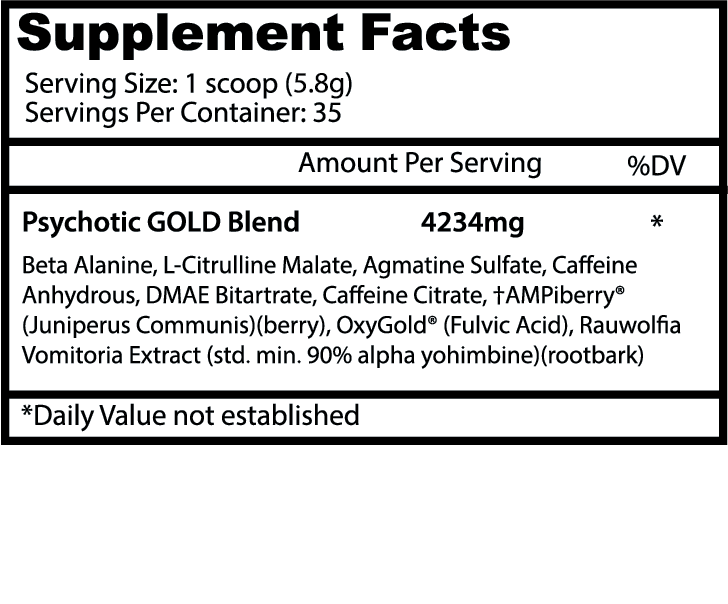 Pre Entreno Insane Labz Psychotic Gold 35 Servicios Sabor Orange (Naranja)