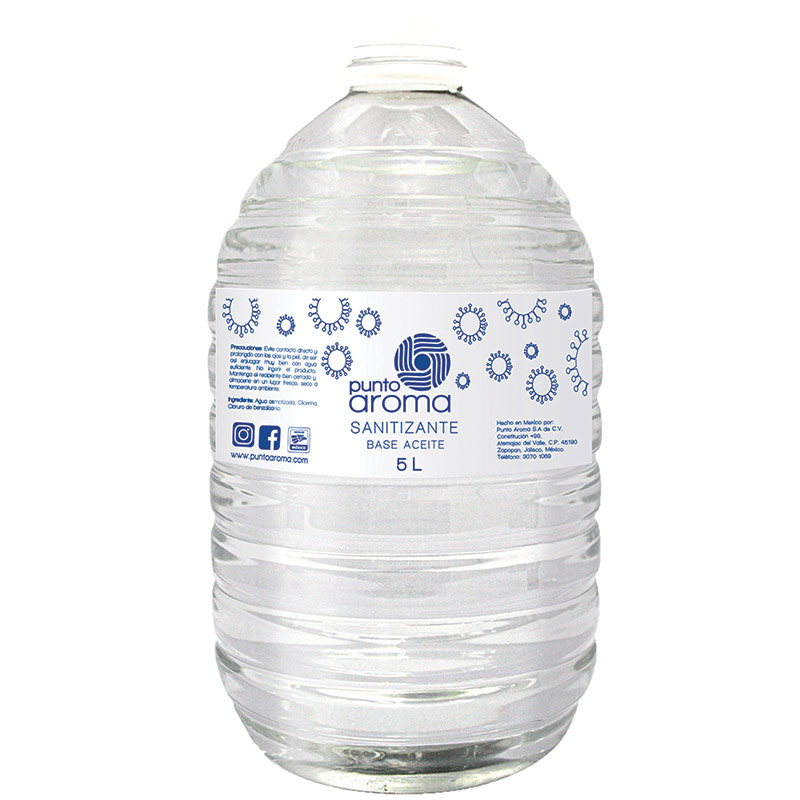Punto Aroma - Desinfectante líquido base aceite para pulverizar - Líquido sanitizante atomizable - No flamable y no tóxico - Ideal para utilizar con humidificadores, máquinas de esterilización en caliente - Contenido: 5l.
