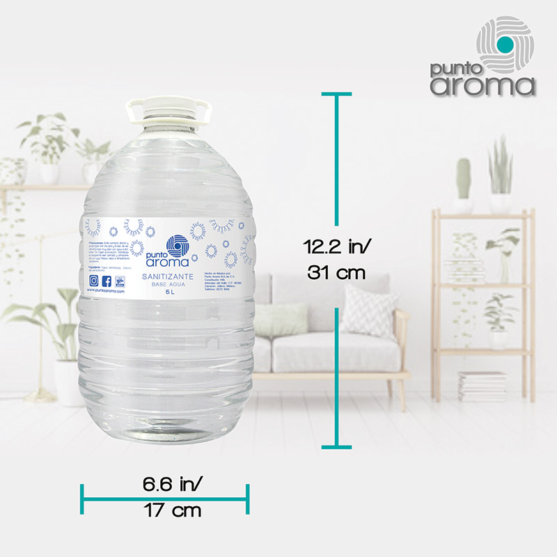 Punto Aroma - Kit Desinfectante líquido para pulverizar + 2 Cubrebocas de 5 capas - Líquido sanitizante atomizable - No flamable y no tóxico - Ideal para utilizar con humidificadores, máquinas de esterilización en frío y atomizadores - Contenido: 5l + 2 cubrebocas. (Base agua)