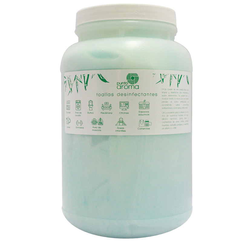 Punto Aroma - Toallas desinfectantes antibacteriales uso rudo - Gran tamaño - Eliminan el 99.9% de gérmenes y bacterias - Uso rudo - Fragancia Bamboo - Ideales para gimnasio y superficies rugosas Contenido: 100 piezas