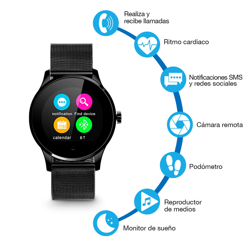 Smartwatch Bluetooth Alertas de Mensajería y Redes Redlemon