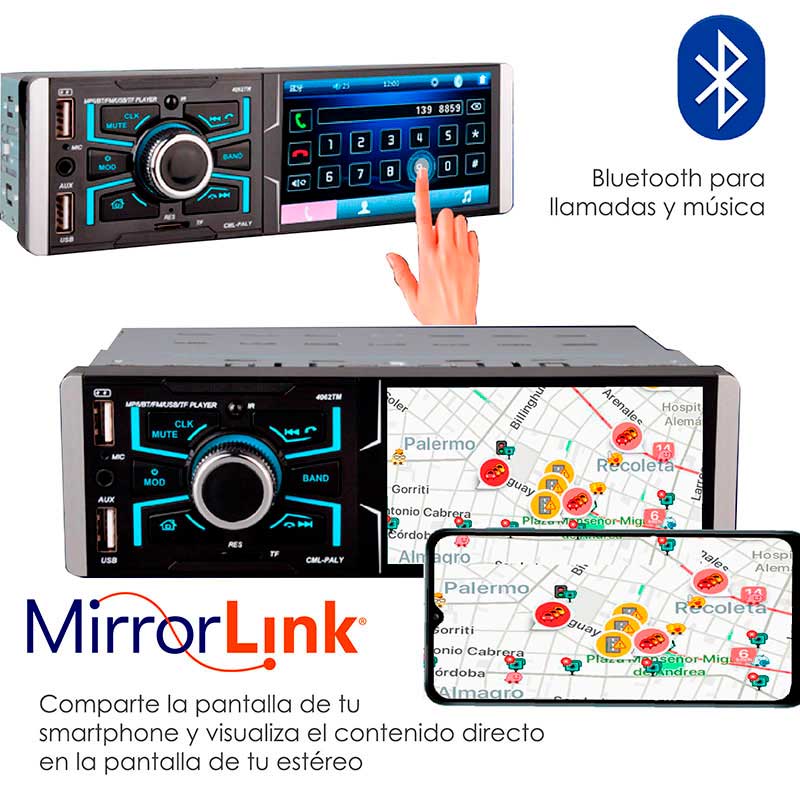 AUTOESTEREO VAK 5871 MP5 LCD 4" MIRRORLINK BLUETOOTH REVERSA .