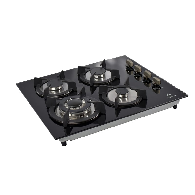Parrilla de gas empotrable de 4 quemadores SUPRA 4Q-EC-N parrilla a gas de 60cm con cubierta de cristal templado negro