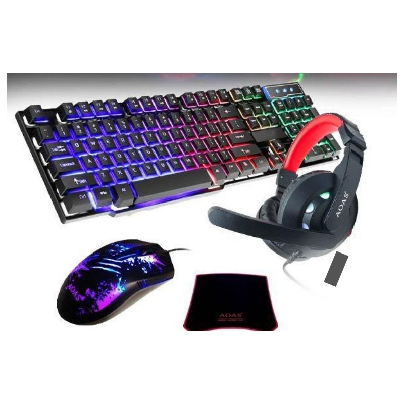 KIT DE TECLADO GAMER FUTUREM CON MOUSE, MOUSEPAD Y AUDIFONOS DIADEMA ALÁMBRICO y Audifonos Air PRO 2da Generacion de REGALO
