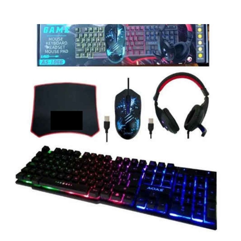 KIT DE TECLADO GAMER FUTUREM CON MOUSE, MOUSEPAD Y AUDIFONOS DIADEMA ALÁMBRICO y Audifonos Air PRO 2da Generacion de REGALO