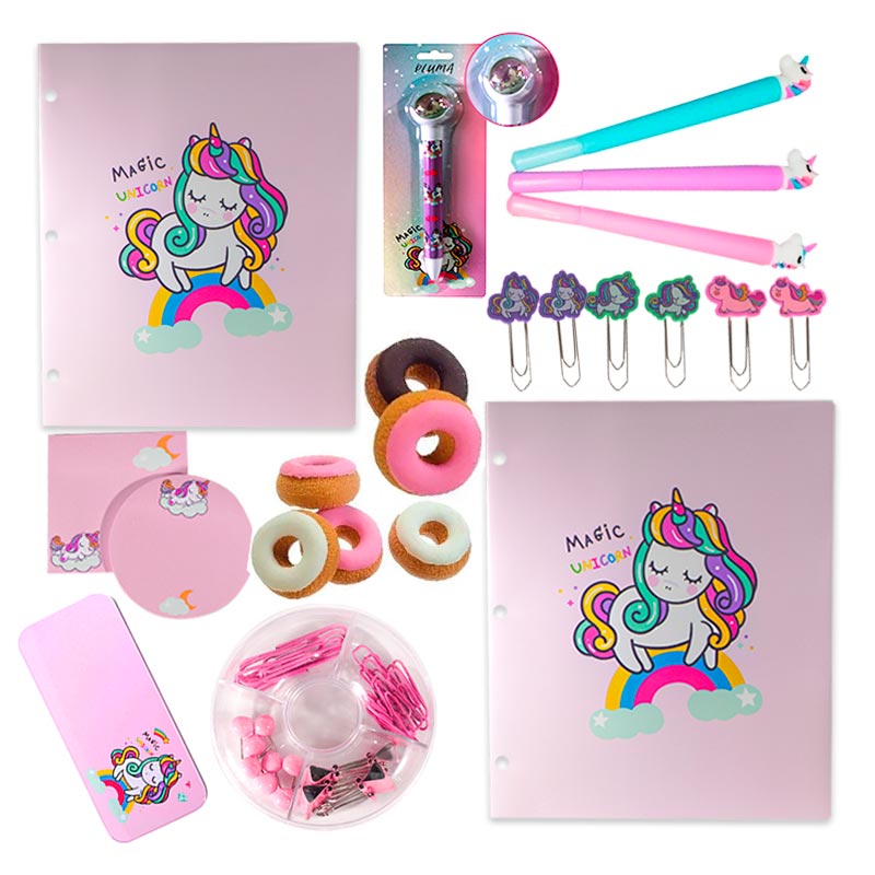 Kit Escolar Kawaii Papelería Utiles Escolares Unicornio Fantasia