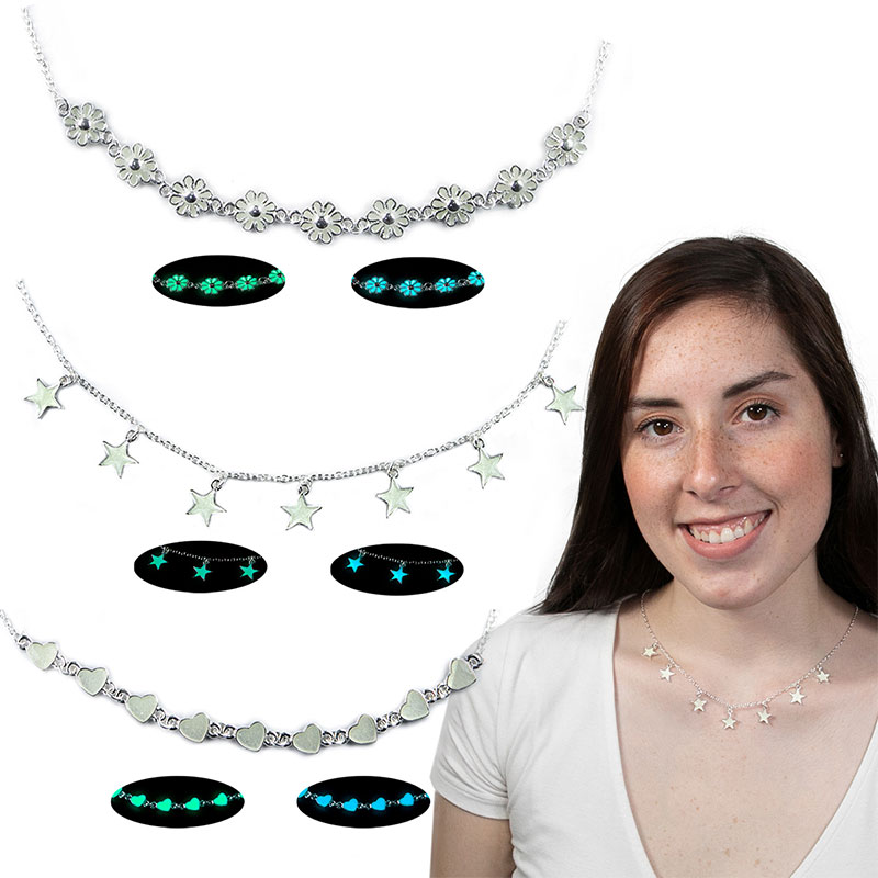 Collar Corazón Flor Estrellas Brilla En La Oscuridad