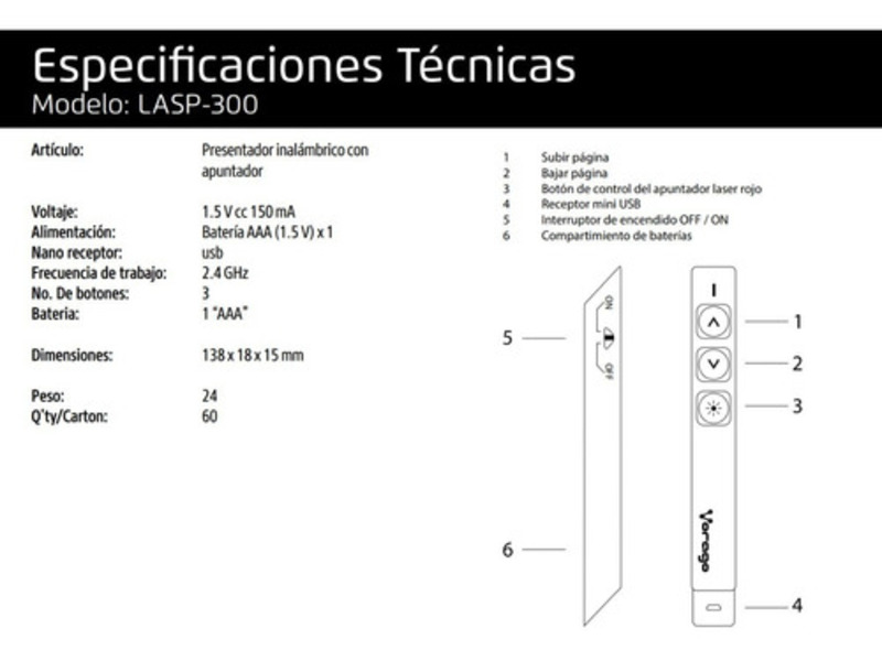 Presentador Apuntador Laser Vorago Slim 30 Metros Diapositivas Plug And Play