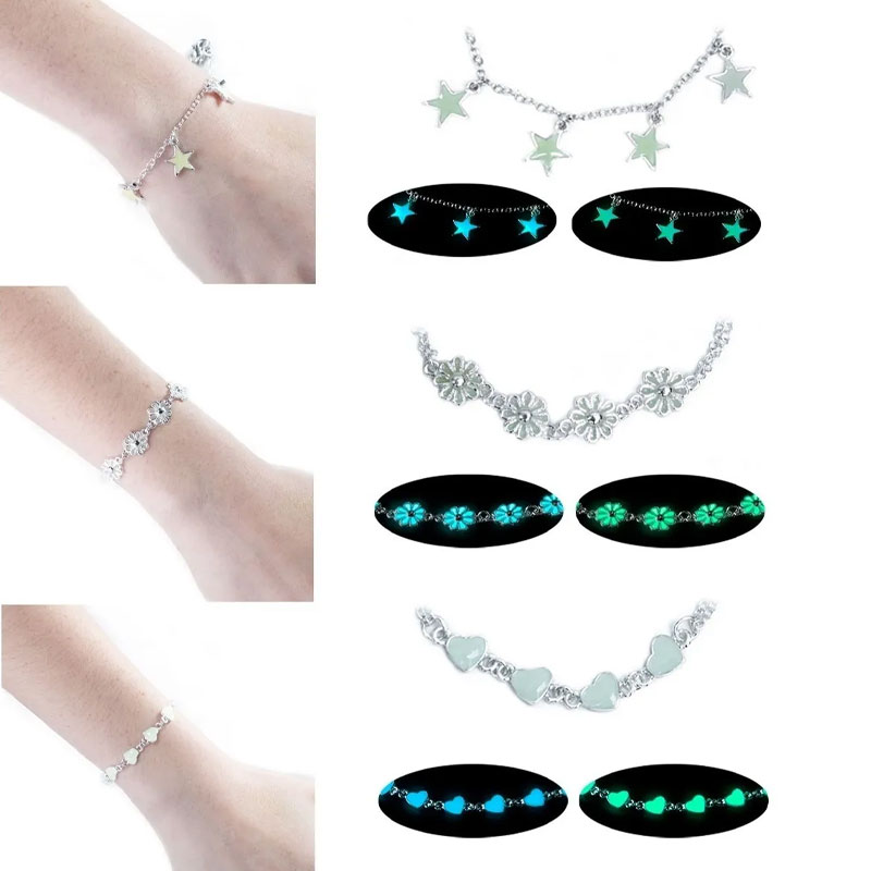 Pulsera Corazon Flor Estrellas Brilla En La Oscuridad Fosforescente
