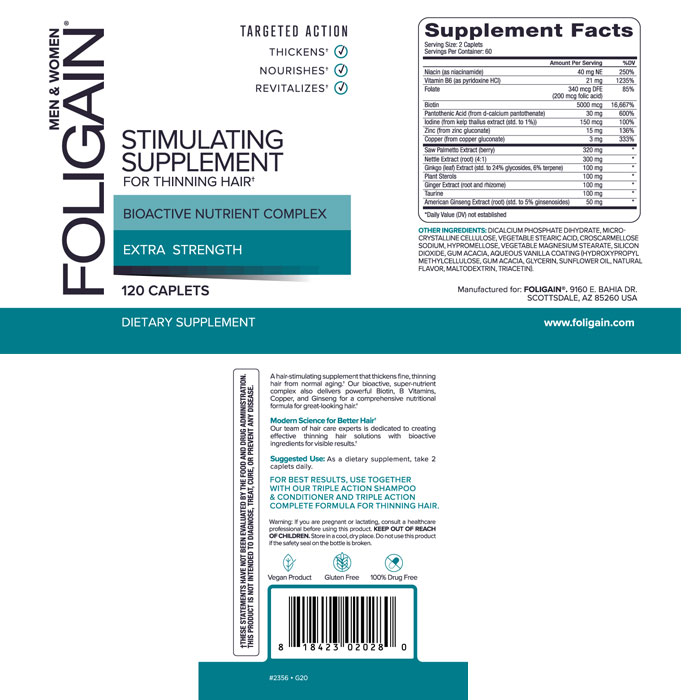 Foligain Suplemento 120 Pastillas para el Recrecimiento de Cabello en Hombres y Mujeres.