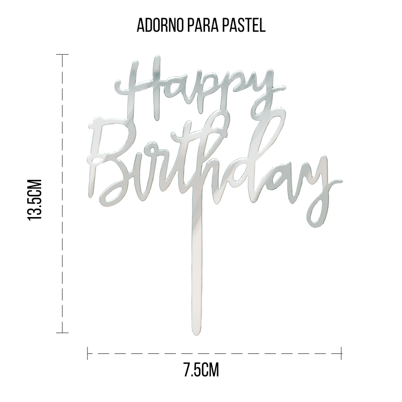 Kit feliz cumpleaños cortinas metálicas, banner y adorno para pastel (Plateado)