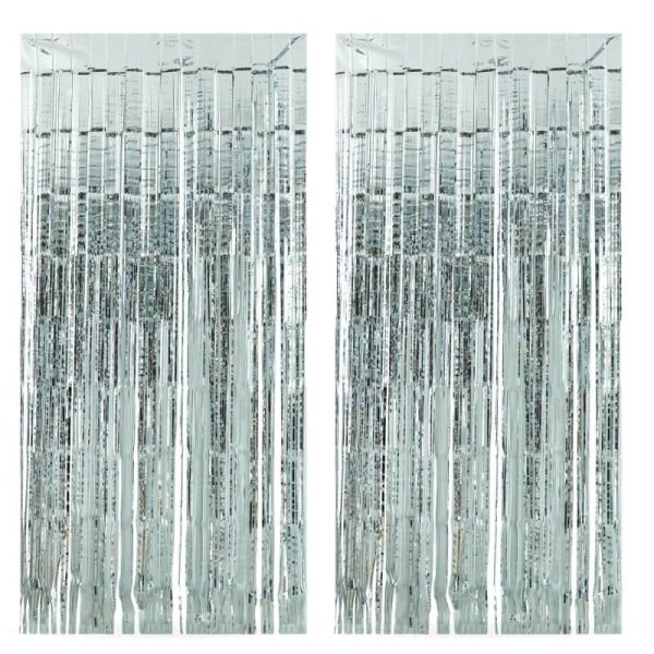 Paquete de dos cortinas lluvia metálica para fiesta color plateado 2 x 1 m C/U