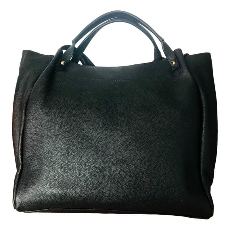 Bolso tote bolsa 100% piel genuina negra kit con bolso de mano, cartera y cosmetiquera MF686