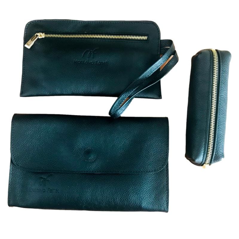 Bolso tote bolsa 100% piel genuina negra kit con bolso de mano, cartera y cosmetiquera MF686