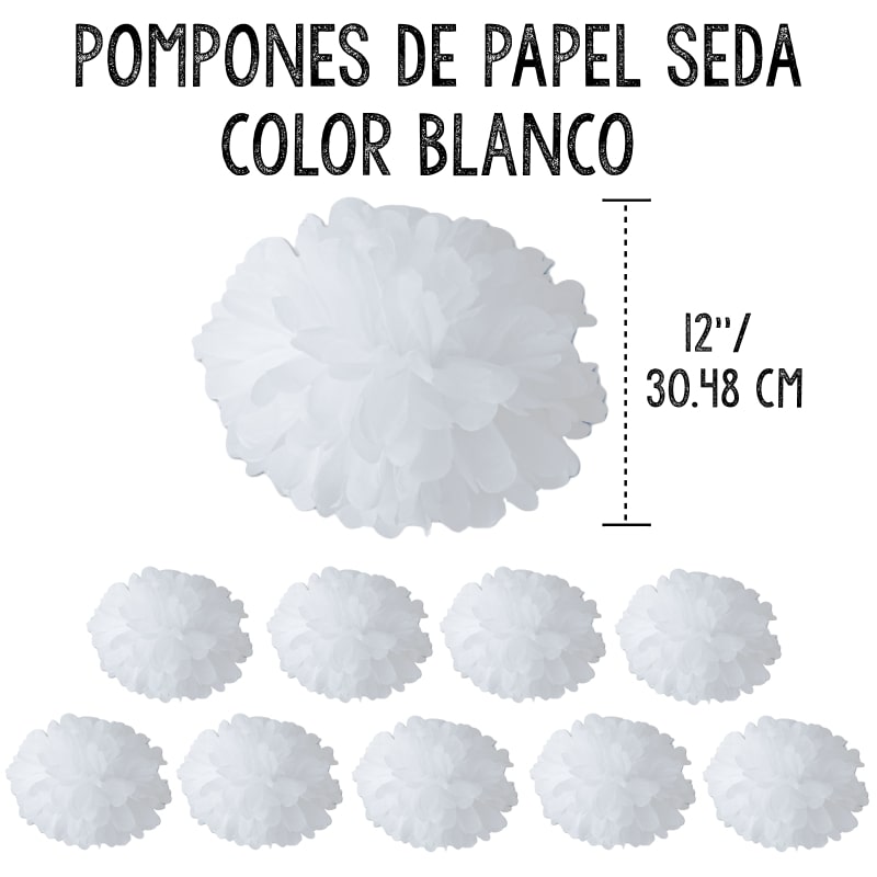 Paquete de 10 pompones esferas de papel color blanco