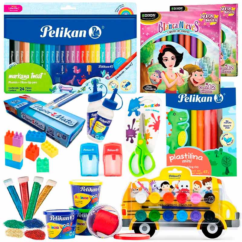 Kit Escolar Regreso A Clases 118 Pzas Marcadores Acuarela Tijera Crayones Masa Moldeable Pelikan